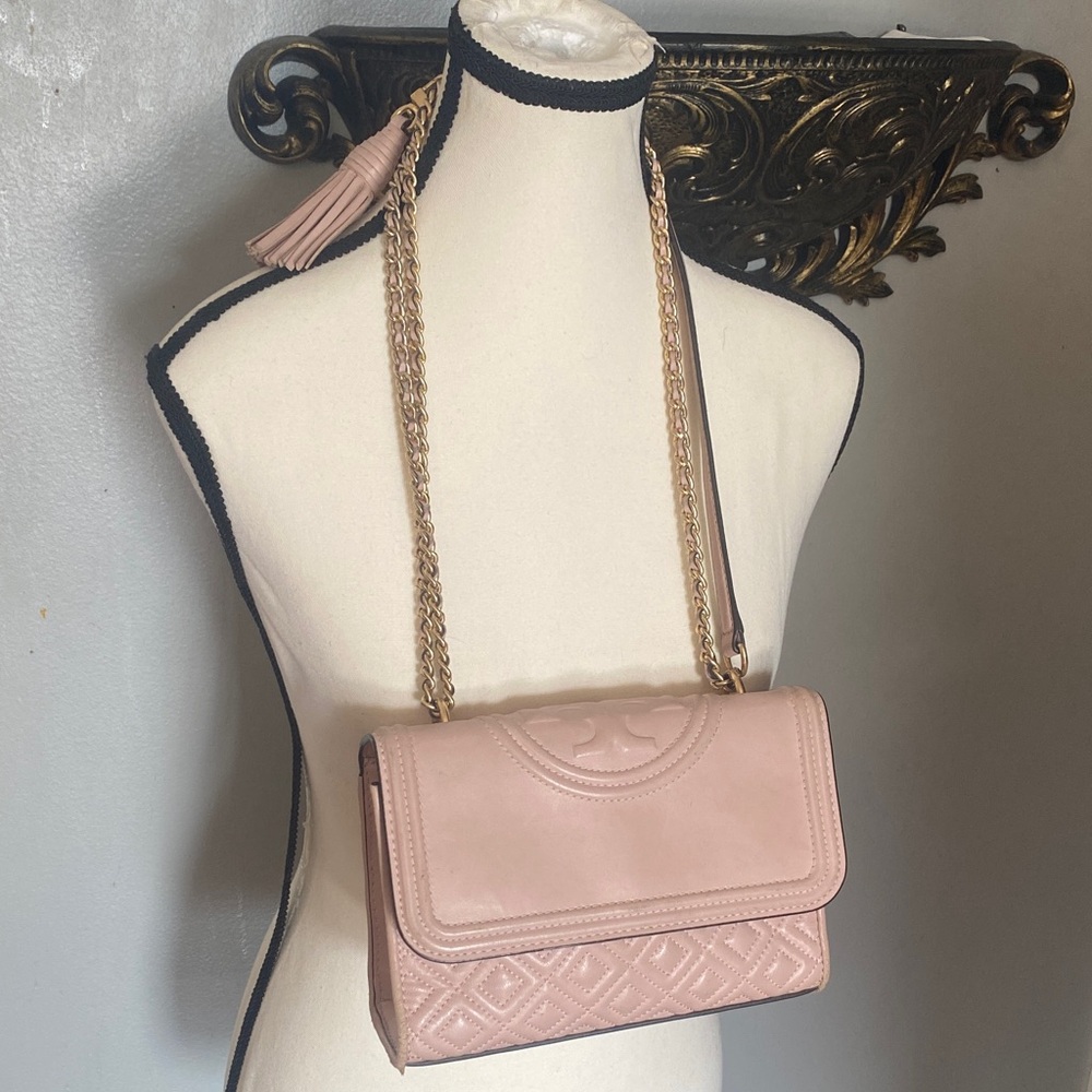 Dusty Pink Tory Burch Fleming Quilted Shoulder Chain Bag